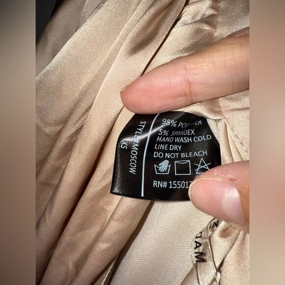 Baltic Born Champagne Silky Cowl Neck Ruched Slit Formal Holiday Dress XS NWT - Picture 8 of 9